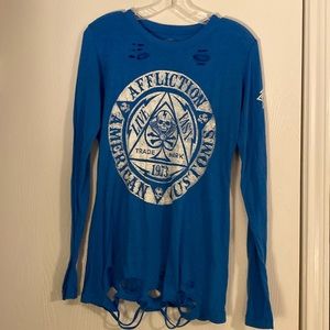 Affliction American Customs tee shirt top blue size Large Buckle
